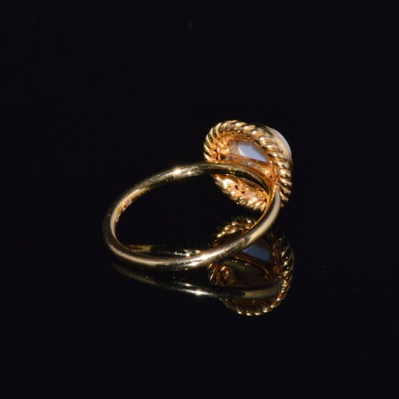 Certified Natural 1.18Cts Cabochon Opal 750 18K Solid Gold Bezel Filigree Ring - Picture 4 of 10